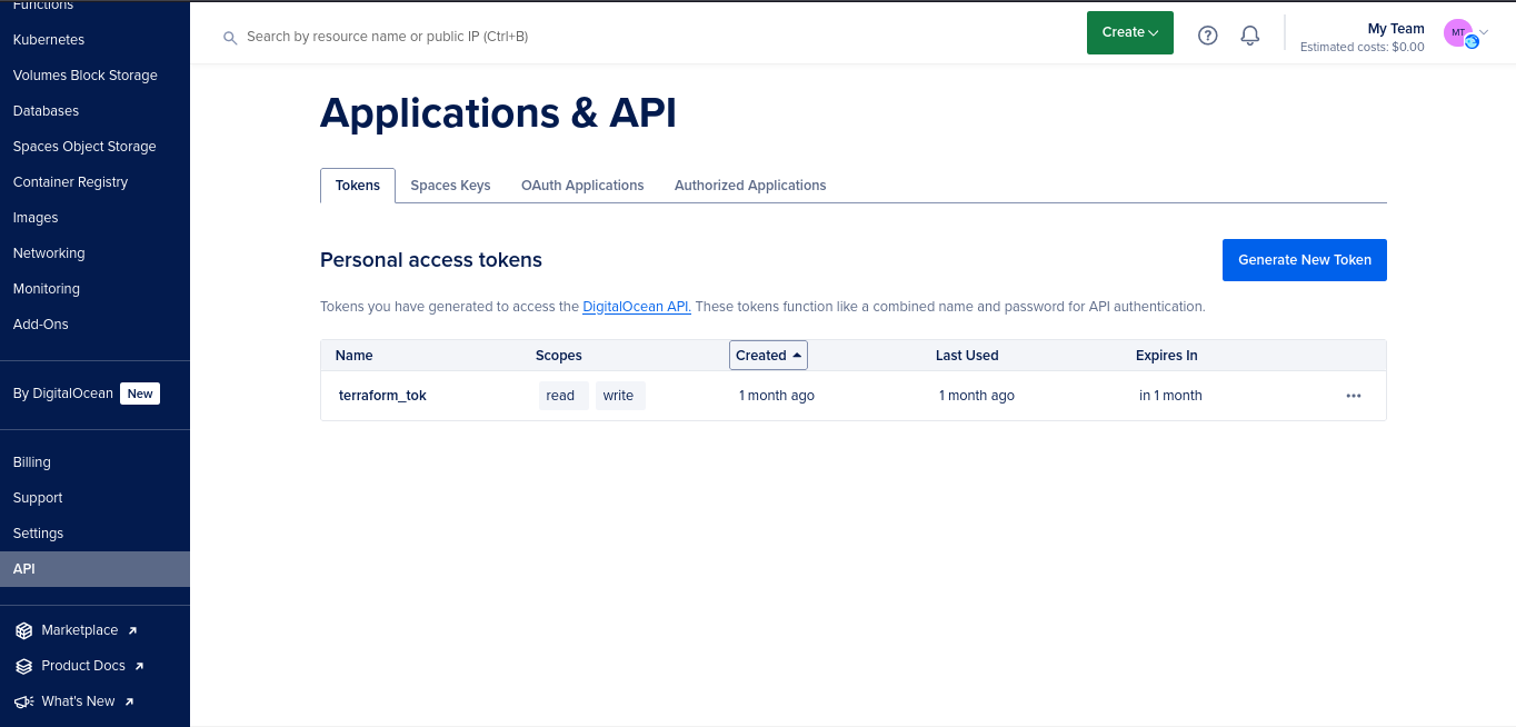 Obtain a Digital Ocean API Token